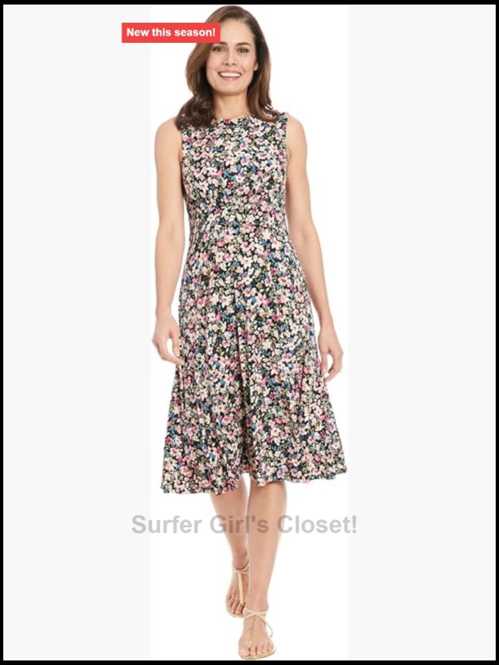 Sleeveless Floral Midi Fit and Flare Dress with Inset Waist